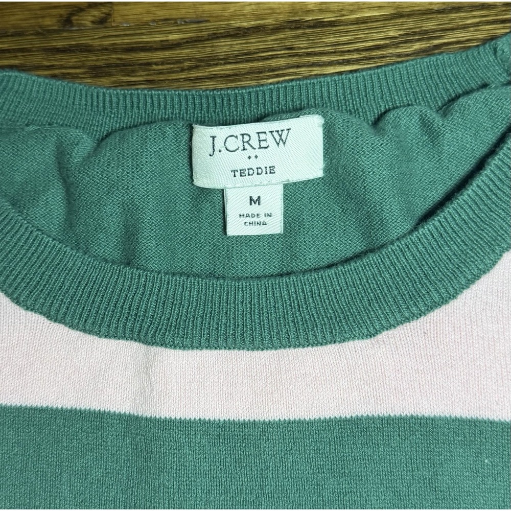 J.CREW Women's Striped Crewneck Cotton Knit Pullover Sweater Green Pink M - Picture 2 of 4